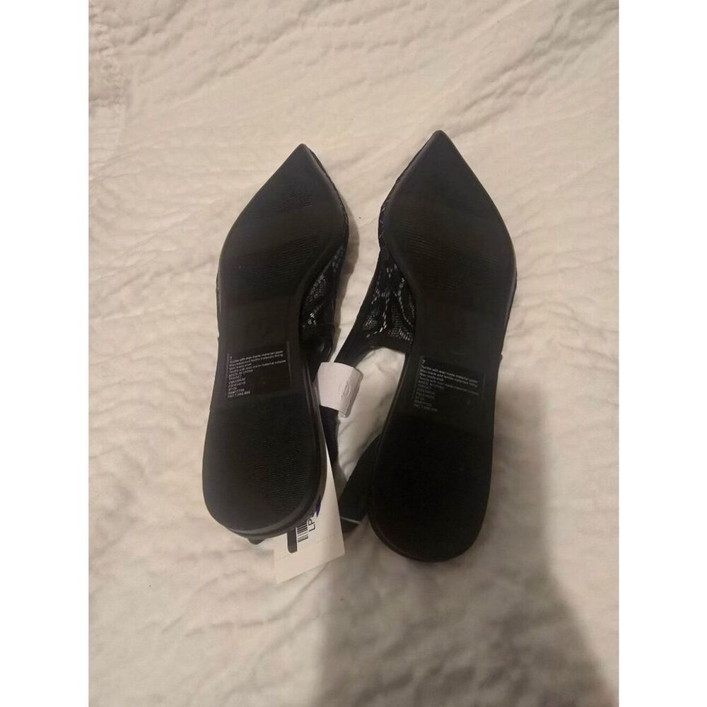 Women's London Lace Sling Back Bow Flats - a New Day™ Black 7: Cushioned Insole, - Picture 4 of 5